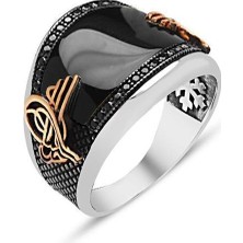 Takıhan 925 Ayar Gümüş Tuğra Model Oniks Taşlı Yüzük