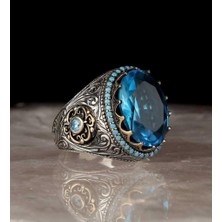 Takıhan Mavi Topaz Taşlı Gümüş Erkek Yüzük