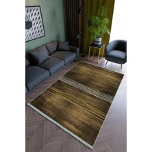 10 Post Online Salon Halısı Modern Kahverengi Altın Yolluk Kaymaz Yuvarlak Oval Kesme Ince Yıkanabilir Halı