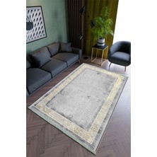 10 Post Online Salon Halısı Modern Altın Gri Yolluk Kaymaz Yuvarlak Oval Kesme Ince Yıkanabilir Halı