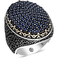 Stil Love Gümüş Lacivert Zirkon Taşlı Oval Erkek Yüzük