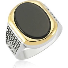 Stil Love Gümüş Siyah Taşlı Erkek Yüzük