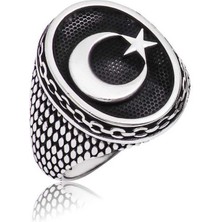 Stil Love Gümüş Ay Yıldız Erkek Yüzük