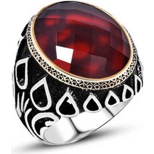 Stil Love Gümüş Kırmızı Zirkon Taşlı Erkek Yüzük