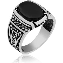 Stil Love Gümüş Oniks Taşlı Örgü Desenli Erkek Yüzük