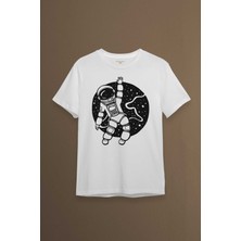 Kendim Seçtim Uzayda El Sallayan Astronot Cosmos Baskılı Tişört Unisex T-Shirt