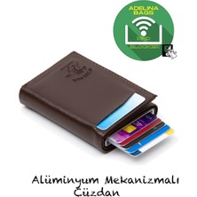 Adelina Bags Adelina Erkek Koyu Kahve Deri Mekanizmalı Otomatik Kızaklı Kartlık Cüzdan (7CMX10CM)