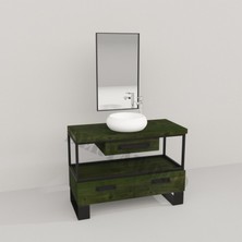 Deryawood Aves Ahşap Çekmeceli Banyo Dolabı 40*130*76 Yeşil Eskitme