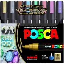 Uni Posca 5m Boyama Markörü Metalik Renkler 8'li Set