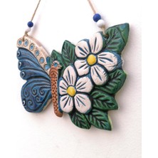 SUME Seramik Papatya Desenli Kelebek Dekoratif Duvar Süsü