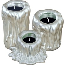 Stein Kohle Şamdan Dekoratif Mumluk Şamdan Set 3 Lü (Üçlü) Tealight Uyumlu Erimiş Mum 3 Boy Model