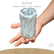 Stein Kohle Şamdan Dekoratif Mumluk Şamdan Set 3 Lü (Üçlü) Tealight Uyumlu Erimiş Mum 3 Boy Model