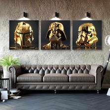 SML Tablo Efsane Film Karakterleri Altın Jedi Maskesi Gold Liquid Mask Üçlü Kombin 3lü Set Kanvas Tablo