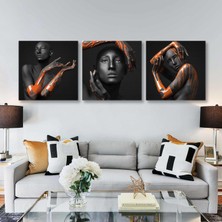 Elinden Pembe Boyalar Akan Kadın Magenta Dekor Üçlü Kombin 3lü Set Kanvas Tablo