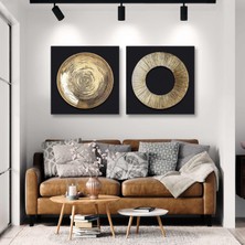 SML Tablo Gold Daire Spiral Dekoratif Ikili Kombin 2li Kanvas Tablo
