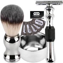 Qualis Shave Q6 Full Metal Manuel Tıraş Makinesi + F10 Fırça + Kase + 5 Adet Platinum Yaprak Jilet