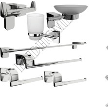 Fndhome Krom Lux 7'li Banyo Seti Açık Wc Bornoz Askılık Solo Kağıt Havluluk Uzun Havluluk