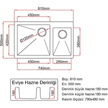 Granite Rising Eviye Siyah Renk 81x50 Cm Özel Gözlü Mutfak Eviyesi