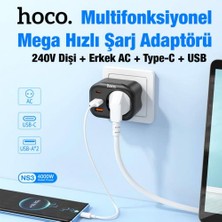 Coofbe Super Şarj 240V Şarj Başlıklı Priz Type-C + 2 USB Girişli Şarj Prizi Akım Korumalı 4000W Fiş