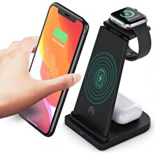 Coofbe Super Şarj 15W 3in1 Kablosuz Şarj Standı Iphone+Iwatch+Airpods Şarj Stadı Masaüstü Şarj Standı