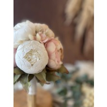 Luvienn Yeni Sezon Soft Şakayık Gelin Buketi- Beyaz/pembe Gelin Çiçeği-Damat Yaka Çiçeği 2 Li Set