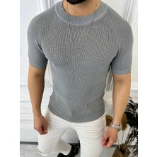 Elku Moda Örme Triko Tişört Kısa Kollu Triko Slim Fit Dar Kesim T-Shirt
