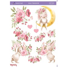 Lineart Pembe Romantik Tavşan Ailesi, Easter, Paskalya Sulu Transfer LNT-105 25X35