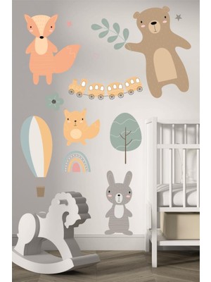 Lizpo Decor Hayvanlar Ailemi Sticker Duvar Çocuk Odası Sticker Dekorasyon