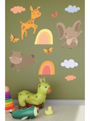 Lizpo Decor Hayvanlar Gökkuşağı Kelebek Sticker Duvar Çocuk Odası Sticker Dekorasyon