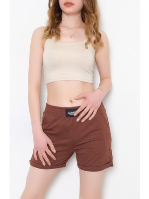 Lurex Çıt Çıtlı Armalı Şort Kahve - 330361.1608.