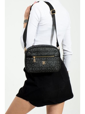 Impolo Esta Empirme Baskı Siyah Kadın Omuz ve Çapraz Çantası 21X27 Ebatında