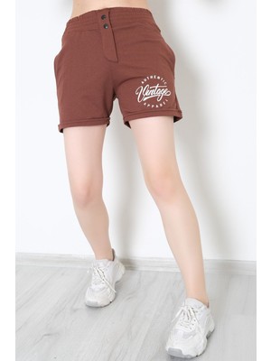 Lurex Önü Baskılı Çıtçıtlı Şort Kahve - 330183.1608.