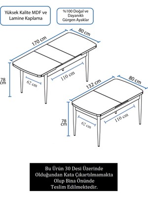 Canisa Concept Roz Serisi 80X132 Açılabilir Mdf Mutfak Masası