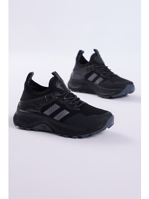 Tonny Black Çocuk  Siyah Füme Rahat Kalıp Nefes Alabilen Kumaş Bağcıklı Sneaker
