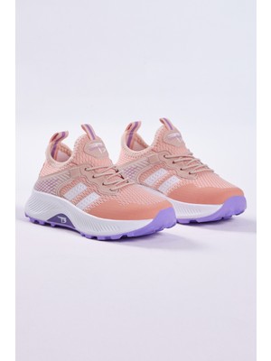 Tonny Black Çocuk  Pudra Lila Rahat Kalıp Nefes Alabilen Kumaş Bağcıklı Sneaker