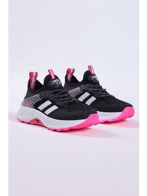 Tonny Black Çocuk  Siyah Fuşya Rahat Kalıp Nefes Alabilen Kumaş Bağcıklı Sneaker