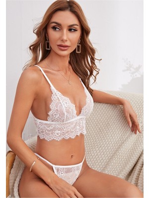 Fancy&Dancy Kadın Beyaz Dantel Sütyen Külot Bralet Takımı - Dantel İç Çamaşırı Takımı - 220