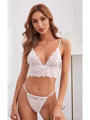 Fancy&Dancy Kadın Beyaz Dantel Sütyen Külot Bralet Takımı - Dantel İç Çamaşırı Takımı - 220