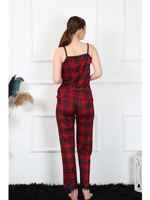 Akbeniz Kadın Ip Askılı Kırmızı Ekoseli Pijama Takım 4135