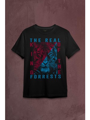 Kendim Seçtim Trabzon Bordo Mavi Ormanların Gerçek Kralı Vahşi Kaplan Baskılı Tişört  T-Shirt