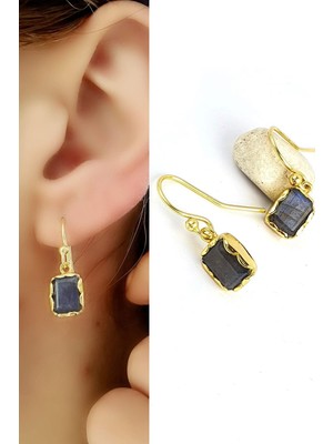 Ose Shop Labrodorite Taşlı 925ayar Gümüş Üzerine Altın Kaplama Tasarım Doğal Taş Sallantılı Küpe
