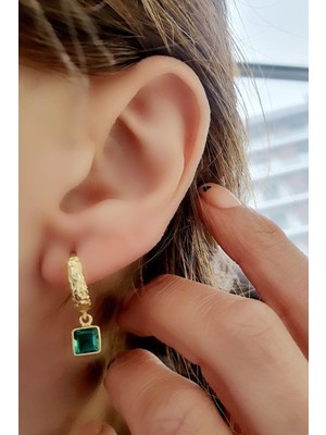 Ose Shop Peridot Taşlı 925 Ayar Gümüş Üzerine Altın Kaplama Doğal Taş Halka Küpe