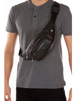 Bizoon NP262 Erkek Deri Kulaklık Çıkışlı Su Geçirmez Çapraz Omuz ve Bel Çantası