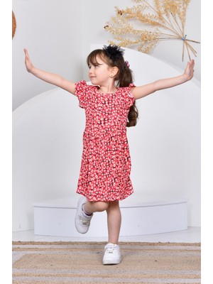 BDZ Deri Renkli Kısakol Pamuklu  Kız Çocuk Elbisesi