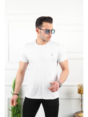 Kozik Beyaz Erkek Bisiklet Yaka Standart %100 Pamuk Erkek Basic T-Shirt