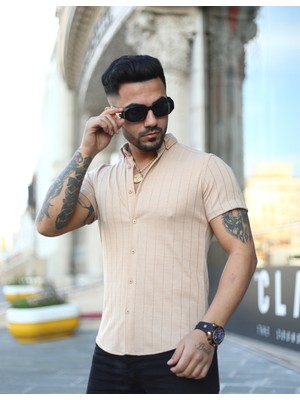 Çukur Giyim Yazlık Slim Fit Dar Kalıp Örme Kısa Kollu Erkek Gömlek