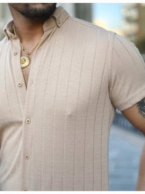 Çukur Giyim Yazlık Slim Fit Dar Kalıp Örme Kısa Kollu Erkek Gömlek