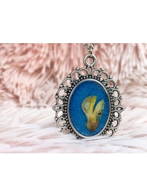 Lotus Kır Çiçeği Mavi Gümüş Kaplama Vinatge Kolye