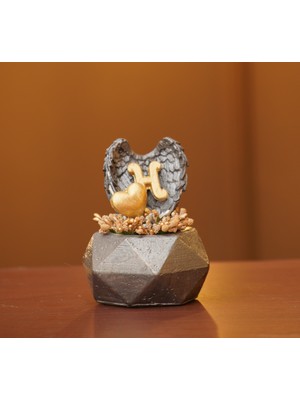 Stone Gift Design Geometrik Saksıda Kişiye Özel Melek  Kanatlı Kokulu Taş Aranjman