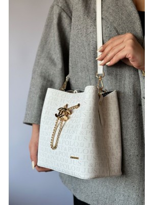 Just Polo Monogram Baskılı 3 Bölmeli Zincirli Özel Aksesuarlı Kadın Omuz Çantası AS2065